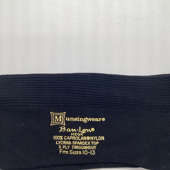 Munsingwear Ban-Lon 100% Caprolan Nylon BLK Lycra Spandex Sock 10-13 Men Vintage - Picture 3 of 6